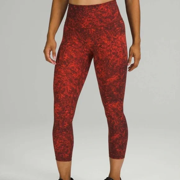 Lululemon Legging Womens 6 Wunder Train Denim Wash Autumn Red Black - Picture 1 of 10